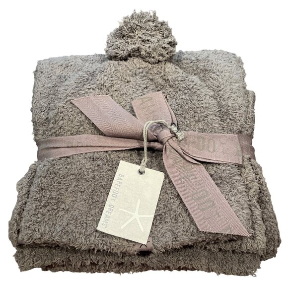 Barefoot Dreams Accessories - NWT Barefoot Dreams Pom Pom Beanie + Scarf Set CozyChic Knit Charcoal Gray